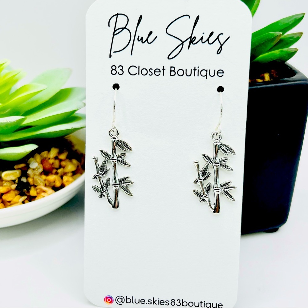 Antique Silver Alloy Tropical Bamboo Earrings